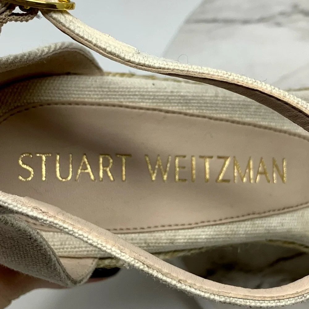 Stuart Weitzman Floria Cream Canvas Espadrille Wedges 8.5 Coastal Resortwear - Picture 12 of 16